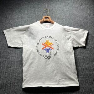 Vintage Salt Lake 2002 Olympic Winter Games T Shirt Mens XL White Y2K Graphic